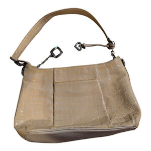 Brighton Patent Leather Shoulder Purse Pale Beige Croco Floral Lining Charms